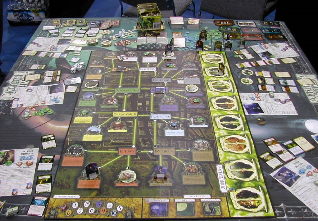 Picture of a board game halfway through playing the game.